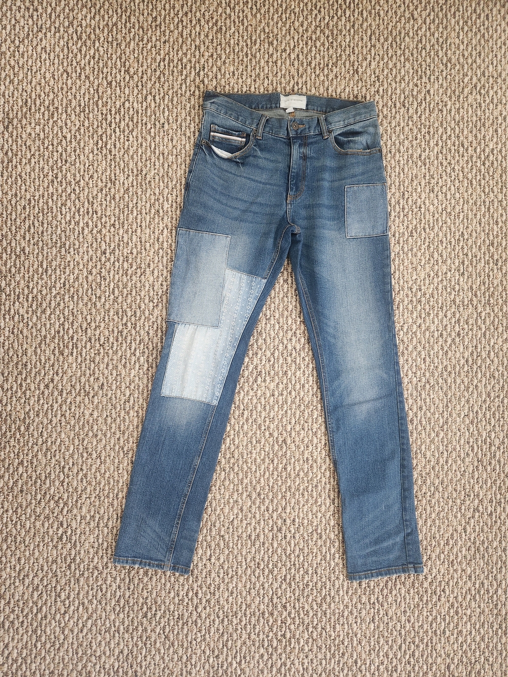 Sun + Stone Men's Blue Patchwork Jeans 30W 32L